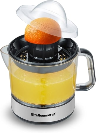 A sleek, modern citrus juicer designed for gourmet use, featuring a vibrant color and ergonomic handle for easy squeezing.