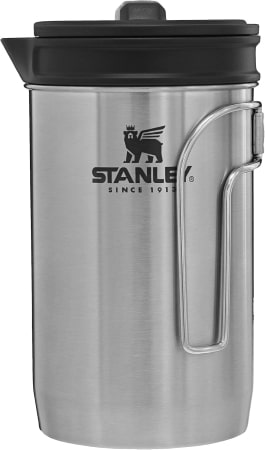 A sleek Stanley stainless steel coffee pot, showcasing its durable design and polished finish, ideal for brewing coffee.