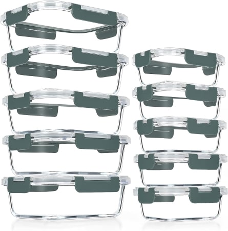 A set of six clear plastic containers with matching lids, perfect for organizing and storing various items.